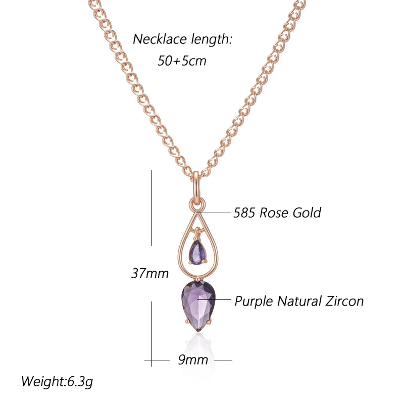 Elegant 585 Rose Gold Purple Zircon Pendant Necklace – Vintage Long Necklace necklace LUNARITY GARAGE   