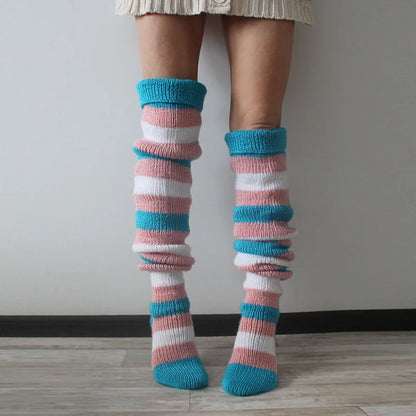 Women's Wool Knee Socks & Leg Warmers – Cozy Striped Knit for Y2K & Cosplay Styles Socks Lunarity Garage Blue One Size