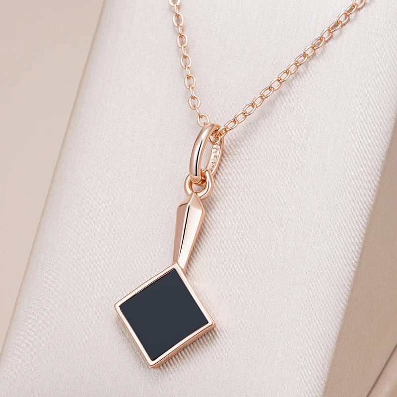 Square Black Stone Pendant Necklace – Rose Gold Vintage Fashion Jewelry Necklace LUNARITY GARAGE   