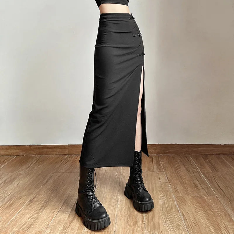 Black Split Casual Streetwear Skirt – Effortless Chic Skirts LUNARITY GARAGE
