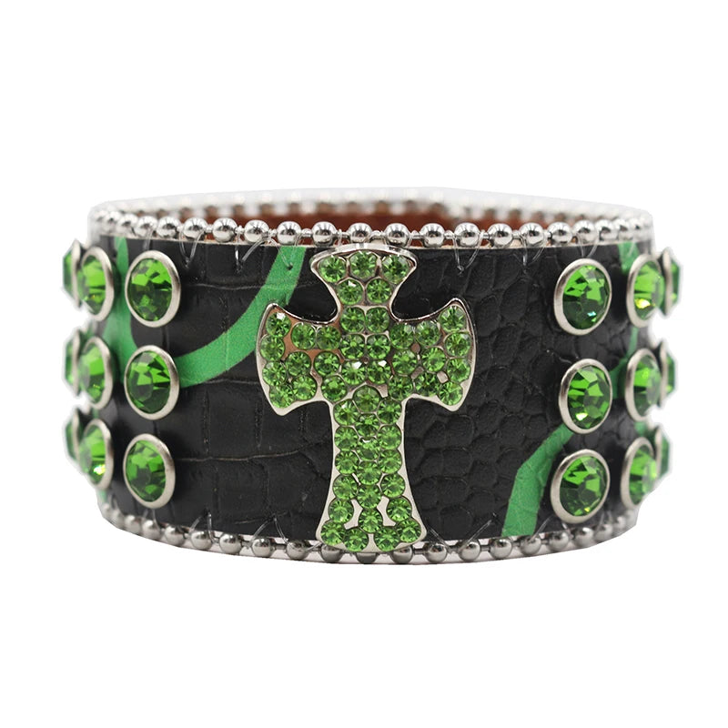 Punk Style Shiny Cross Rhinestone Bracelet Bracelets LUNARITY GARAGE HW-Green
