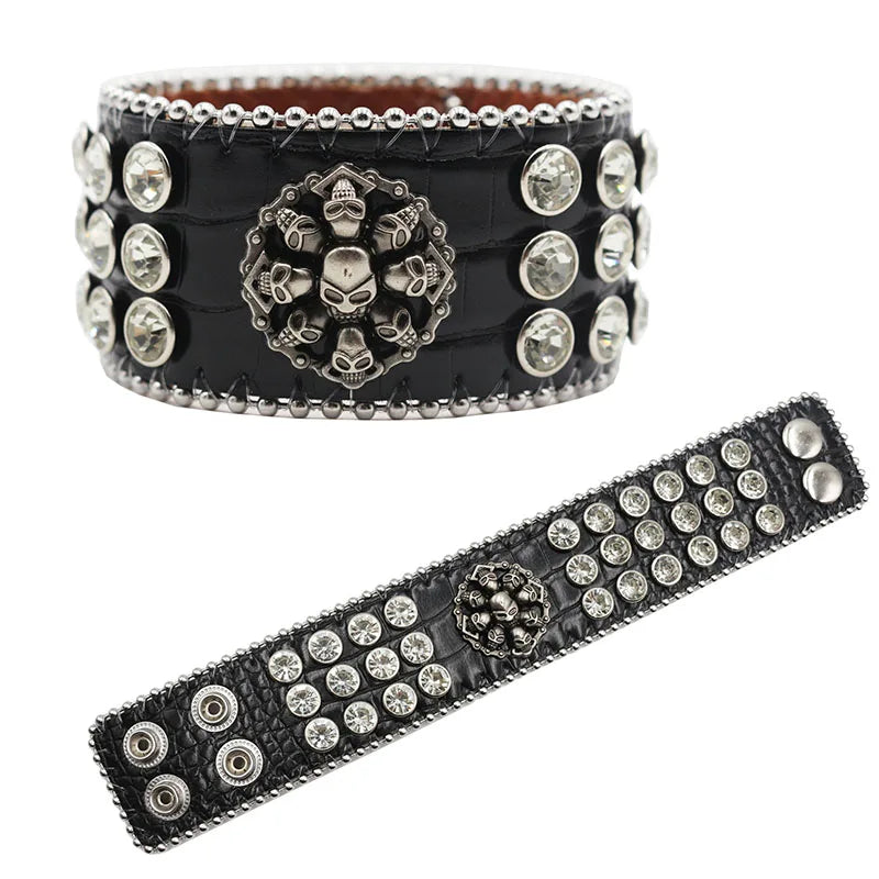 Exquisite Crystal Rhinestone Skull Cross Bracelet – PU Leather Party Jewelry Bracelets LUNARITY GARAGE KLT02-White