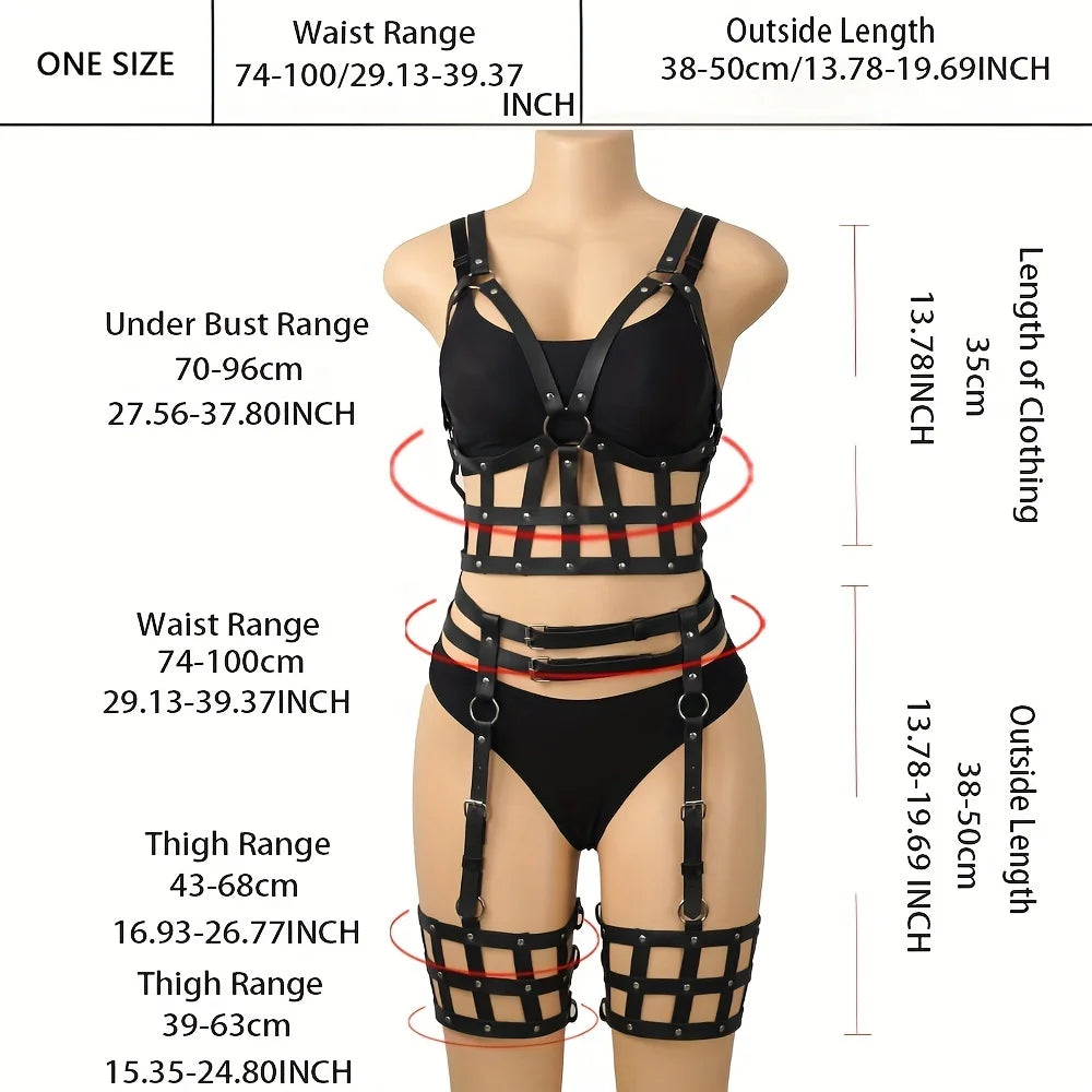Women’s Sexy Leather Body Harness Set – Techno & Rave Party Wear leather body set LUNARITY GARAGE