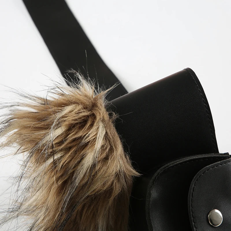 Y2K Vintage Faux Fur Patchwork Belt - Punk Western Cowboy Waistband Accessory Belt LUNARITY GARAGE