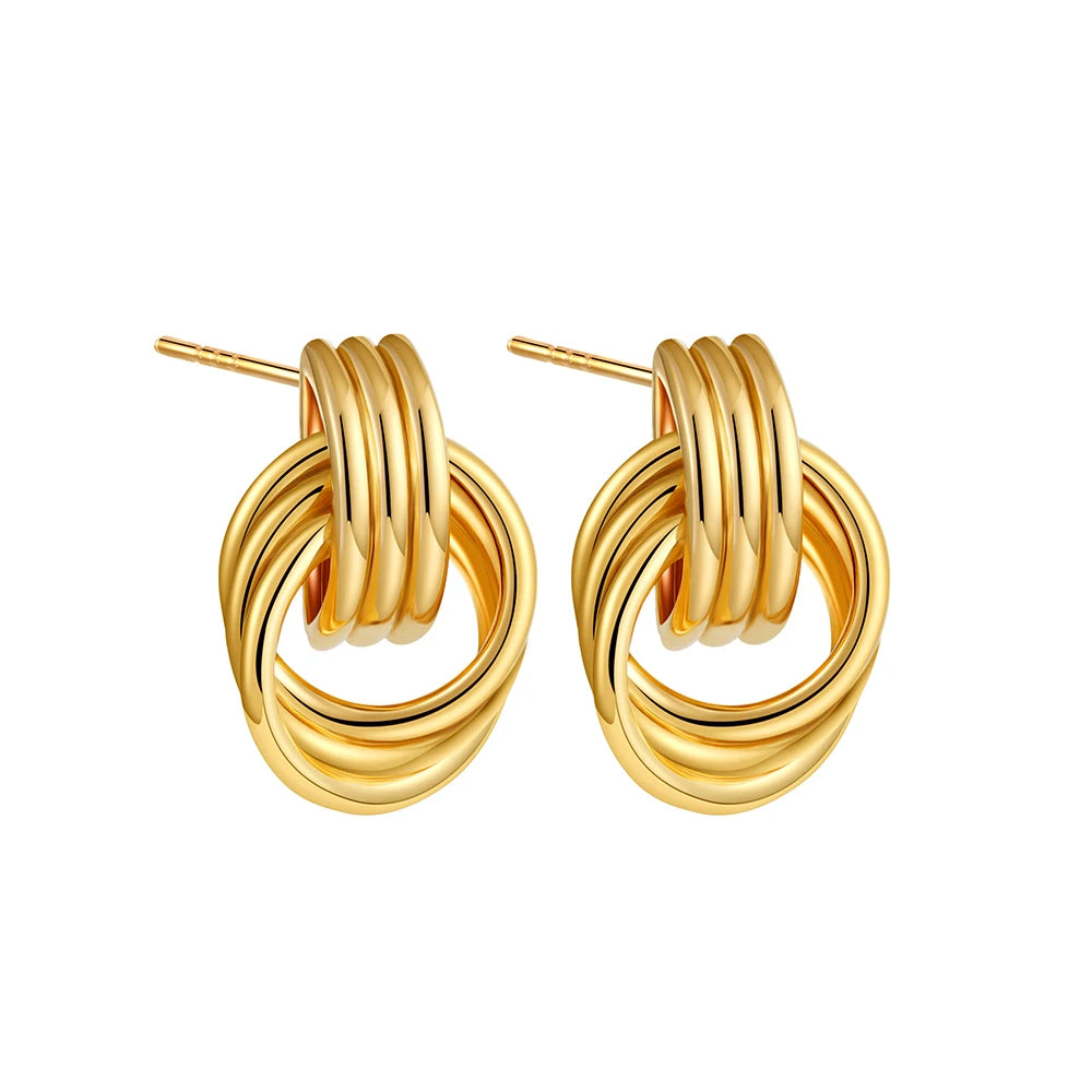 Vintage Three Layers Mini Knot Stud Earrings for Women Gold Plated Twisted Small Circle Stainless Steel Earring Punk Jewelry Earrings Lunarity Garage Gold  