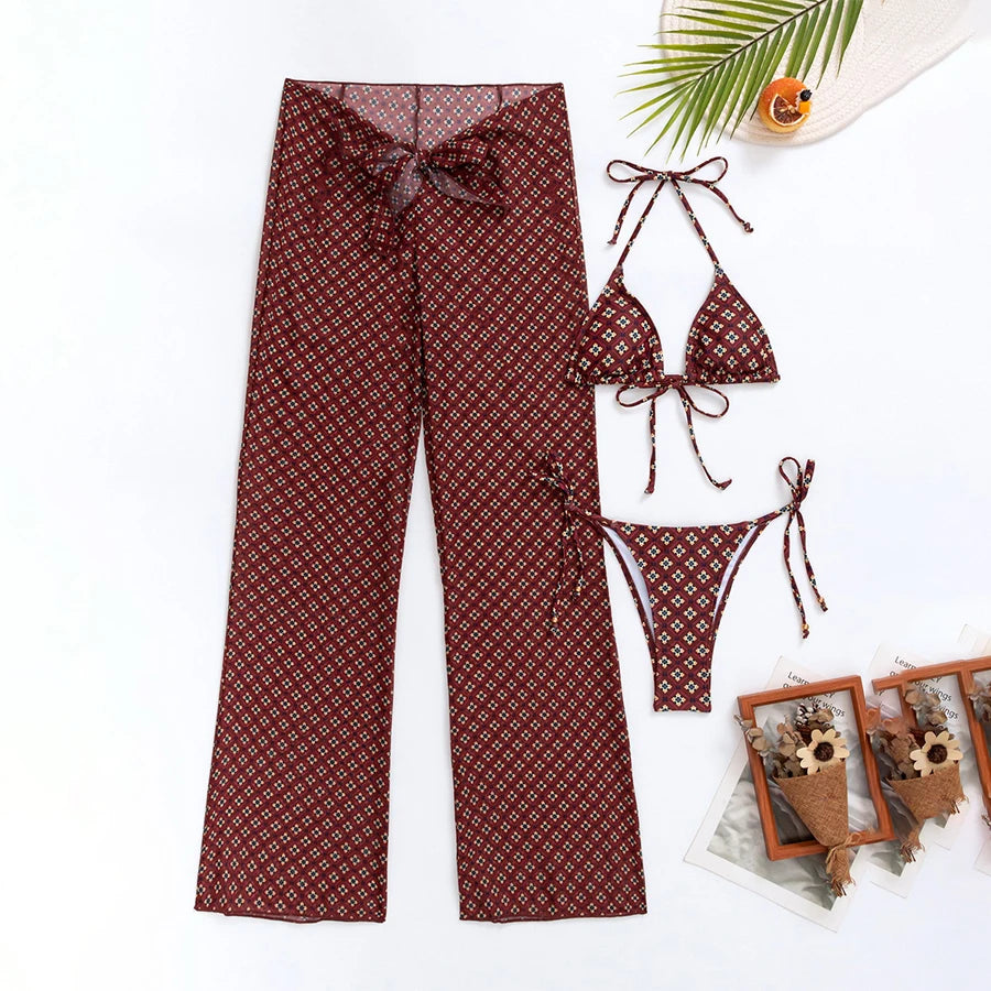 Three-Piece Halter Bikini Set with High-Waisted Pants | Summer 2025 Swimwear Bikini Set LUNARITY GARAGE