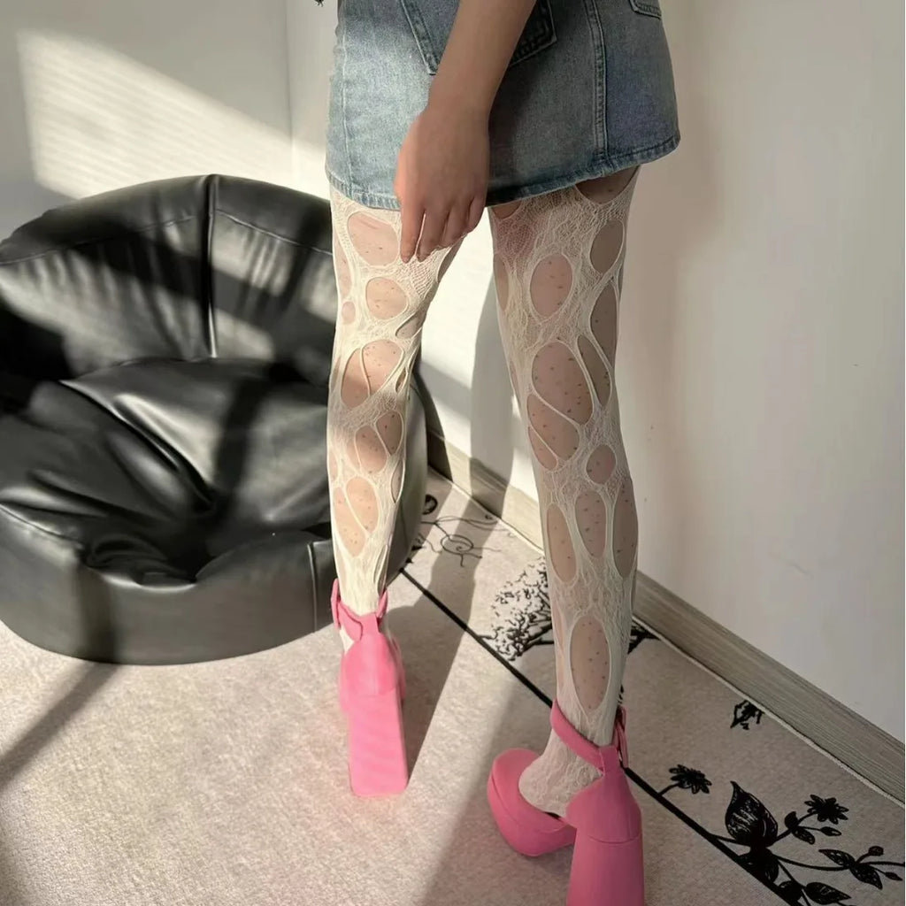 Y2K Sexy Lace Torn Fishing Net Stockings Socks Lunarity Garage   