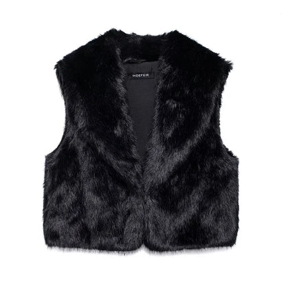 Faux Fur Sleeveless Vest – Black Cropped Winter Waistcoat for Women Coats LUNARITY GARAGE