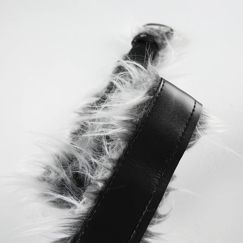 Y2K Vintage Faux Fur Patchwork Belt - Punk Western Cowboy Waistband Accessory Belt LUNARITY GARAGE