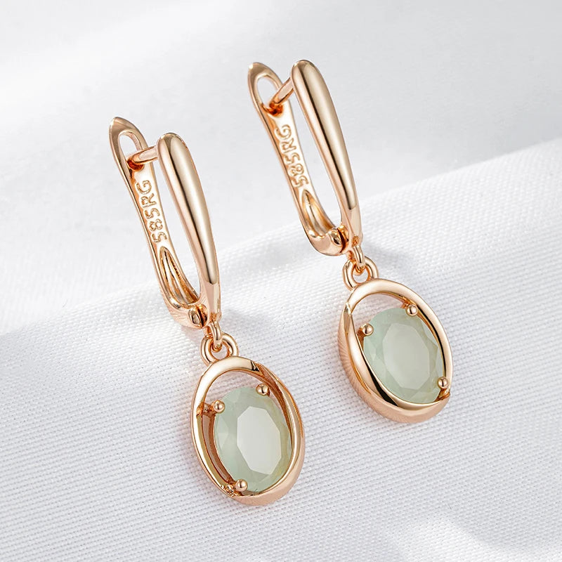 Rose Gold Oval Green Zircon Drop Earrings – Vintage Dangle Earrings Earrings LUNARITY GARAGE