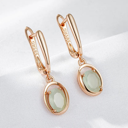 Rose Gold Oval Green Zircon Drop Earrings – Vintage Dangle Earrings Earrings LUNARITY GARAGE   