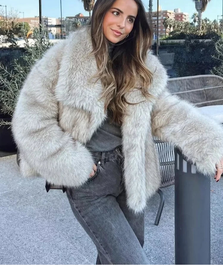 Vintage Cropped Faux Fur Jacket – Elegant Winter Style fur coat LUNARITY GARAGE