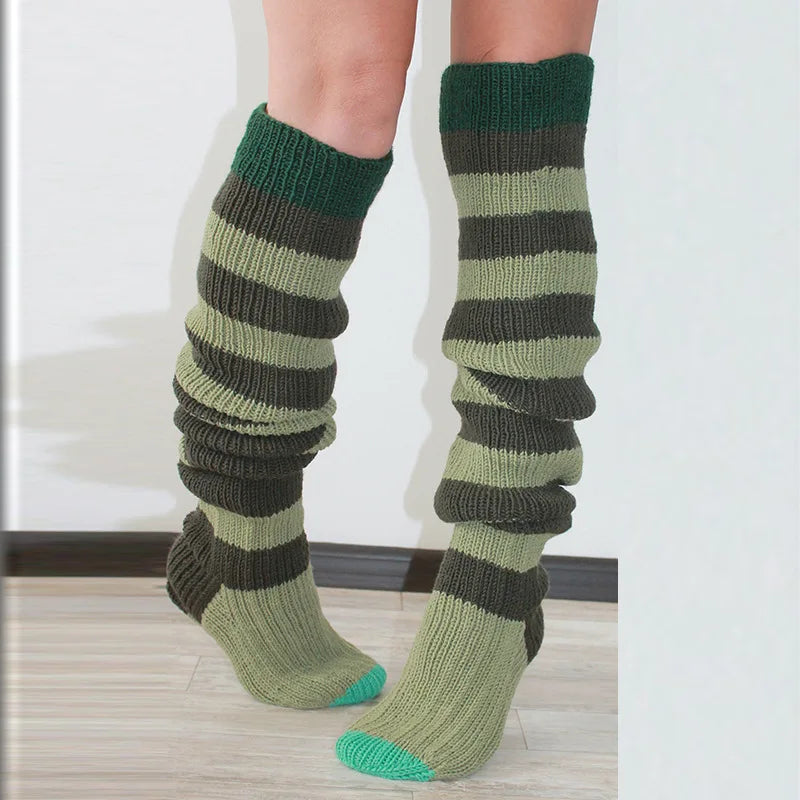 Women's Wool Knee Socks & Leg Warmers – Cozy Striped Knit for Y2K & Cosplay Styles Socks Lunarity Garage Green One Size