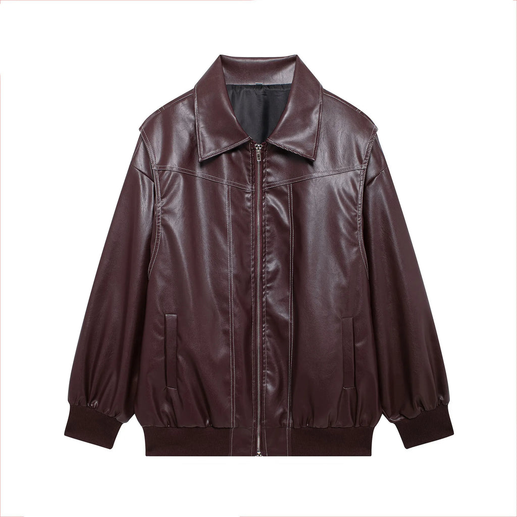 Vintage Contrast Stitch Lapel Long Sleeve Jacket