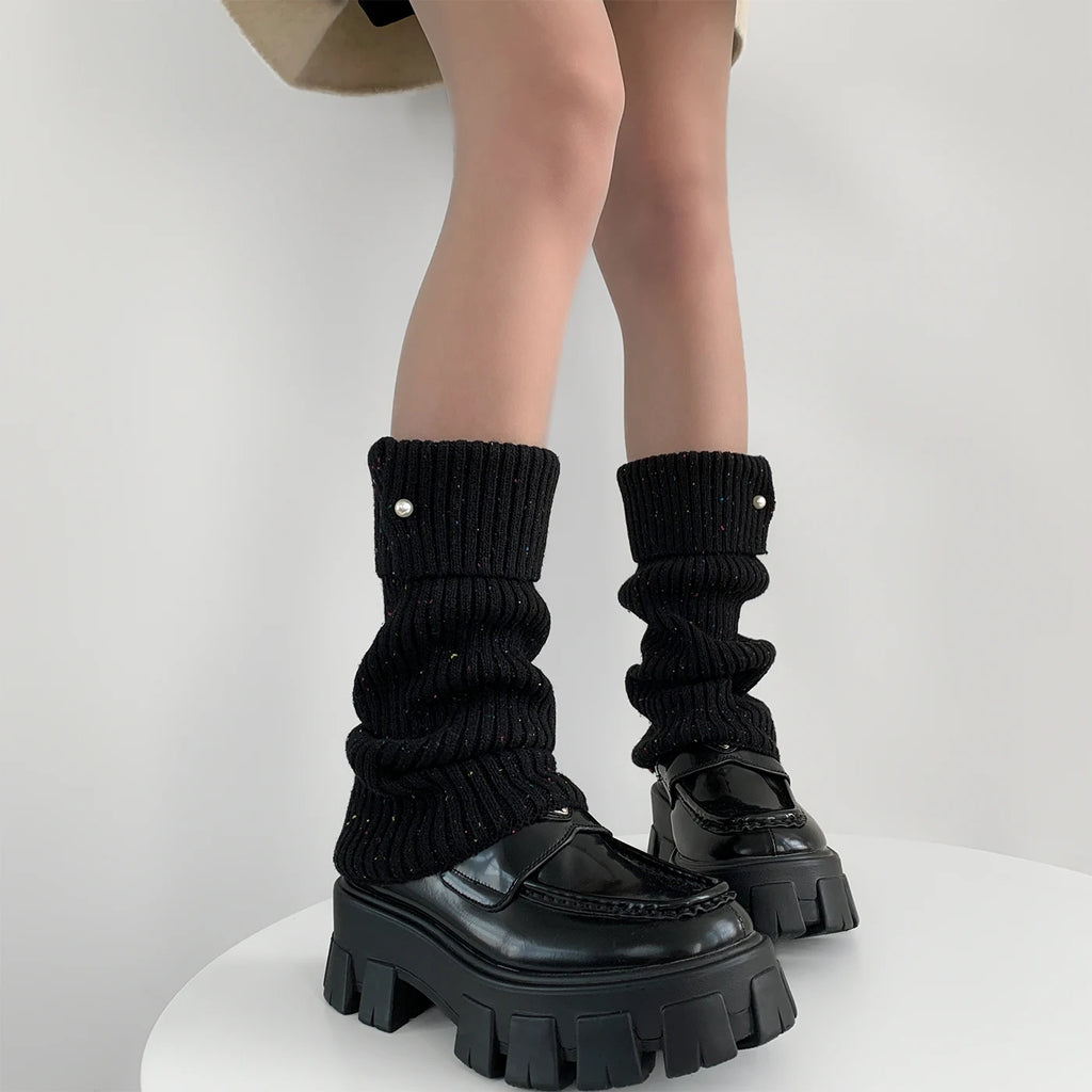 Harajuku Pearl Mid-Calf Leg Warmers – Thick Wool Knit Ankle Covers for Winter Socks Lunarity Garage   