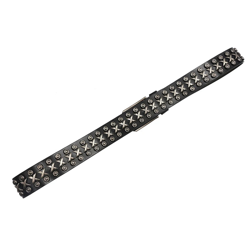 Metal Rivet Cowboy Belt – Genuine Cowskin Leather Punk Jeans Belt (Unisex) Belt Lunarity Garage
