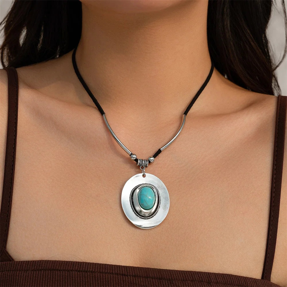 Creative Metal Cowboy Hat Pendant Necklace – Vintage Turquoise Jewelry Set Jewelry Set LUNARITY GARAGE Necklace