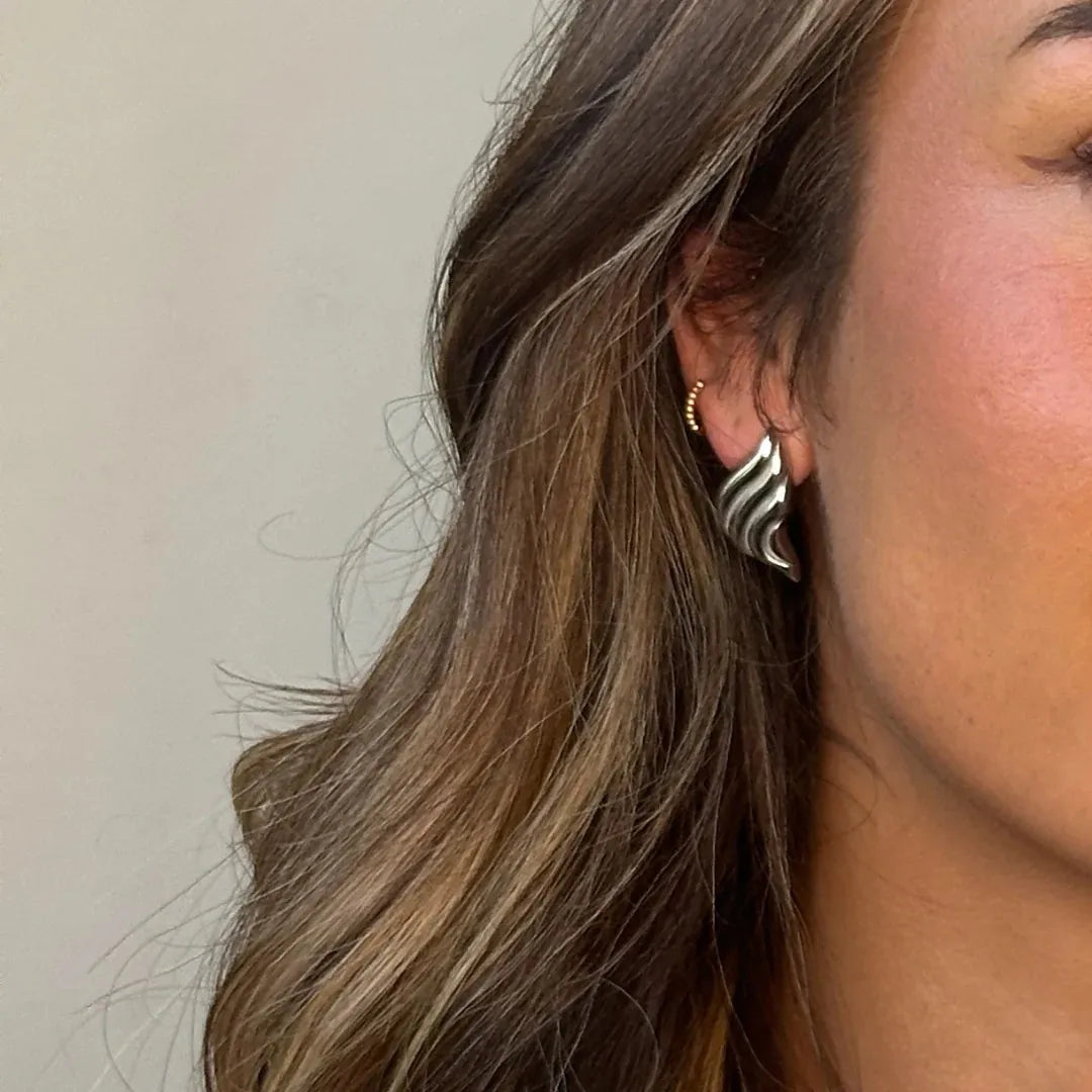 Stylish Unique Stainless Steel Abigail Croissant Earrings Personalized Metal Texture Tarnish Resistant Ear Daily Jewelry Earrings Lunarity Garage Silver