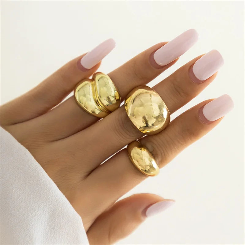 Vintage Geometric Irregular Open Round Ring Set Ring Lunarity Garage 3 pcs Gold