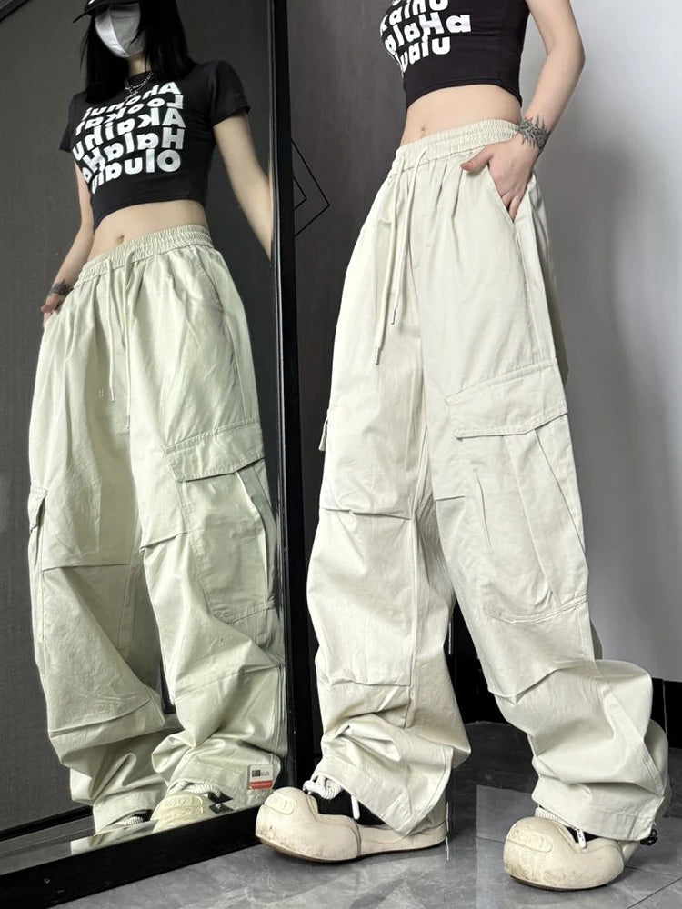 Y2K High Waist Wide Leg Cargo Pants – Streetwear Essential Pants LUNARITY GARAGE Apricot S