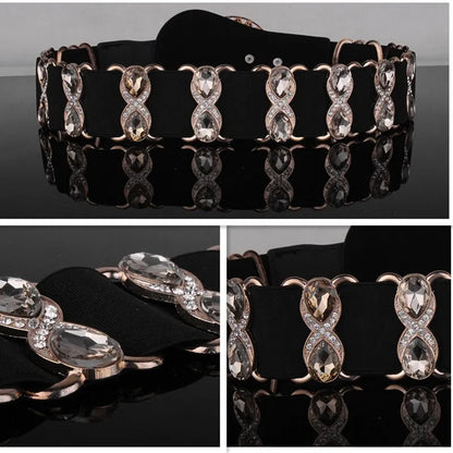 Crystal Rhinestone Elastic Waist Belt - Handmade Decorative Wide Belt for Dress & Coat Belt LUNARITY GARAGE