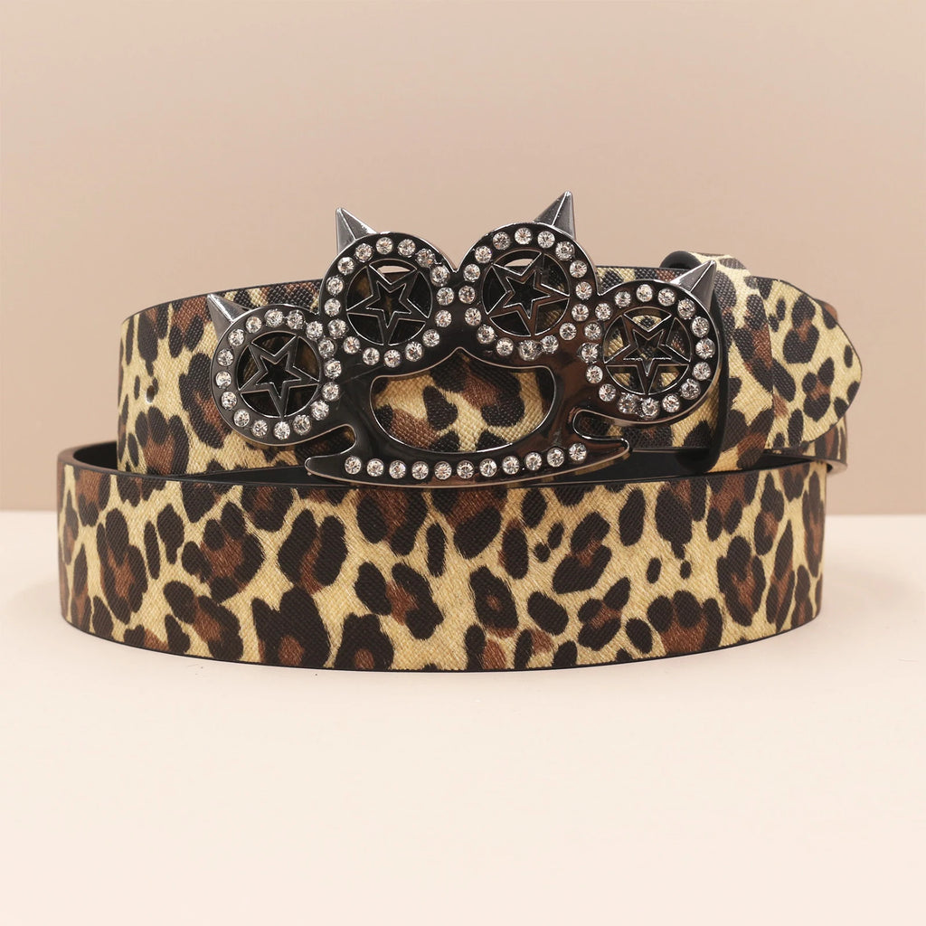Leopard Print Rhinestone Y2K Belt - Hip Hop Western Shiny Waistband Belt LUNARITY GARAGE