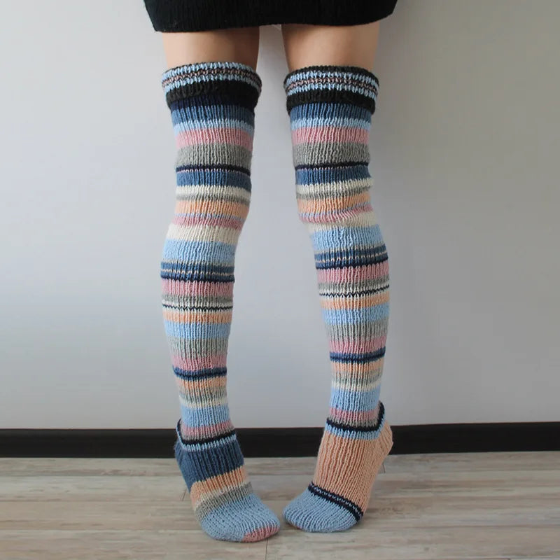 Women's Wool Knee Socks & Leg Warmers – Cozy Striped Knit for Y2K & Cosplay Styles Socks Lunarity Garage Pink One Size