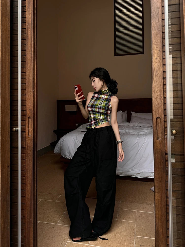 Vintage Plaid Sleeveless Crop Top - American Retro Grunge Y2K Tank crop top LUNARITY GARAGE