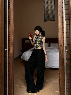 Vintage Plaid Sleeveless Crop Top - American Retro Grunge Y2K Tank crop top LUNARITY GARAGE