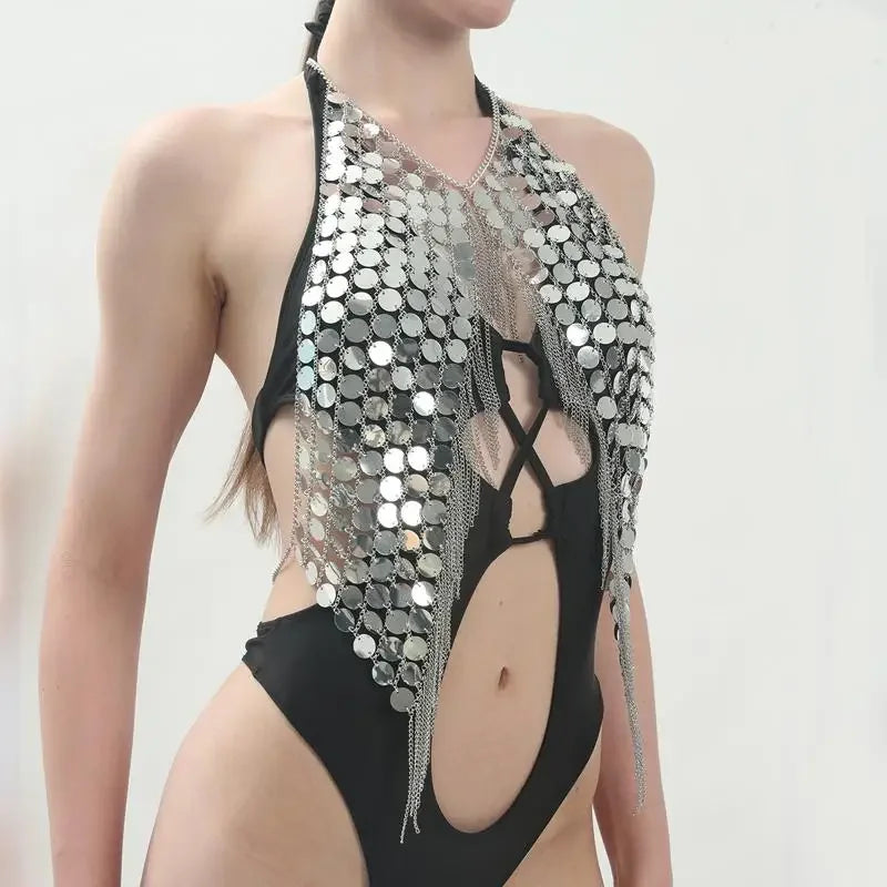 Bling Sequin Metal Chain Crop Top – Daring & Glamorous crop top LUNARITY GARAGE