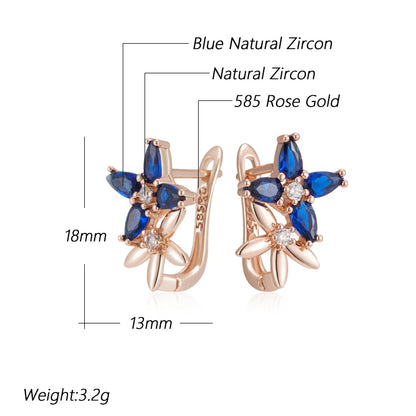 Elegant Rose Gold Crystal Flower Drop Earrings with Blue Zircon for Women – Vintage Jewelry Earrings LUNARITY GARAGE   