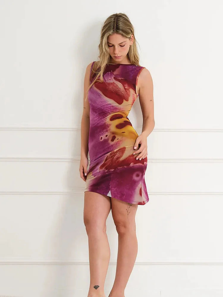 Personalized Pattern Print Sheath Dress | Fashion Women's Diagonal Collar Sleeveless Tank Hip Wrap Sexy Club Dress Dress LUNARITY GARAGE