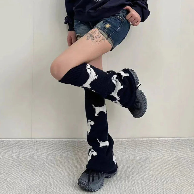 Cute Dachshund Dog Knit Leg Warmers Mid Calf Socks Ankle Covers Winter Thickened Warm Sweet Calf Socks Harajuku Leg Covers Leg warmer LUNARITY GARAGE   