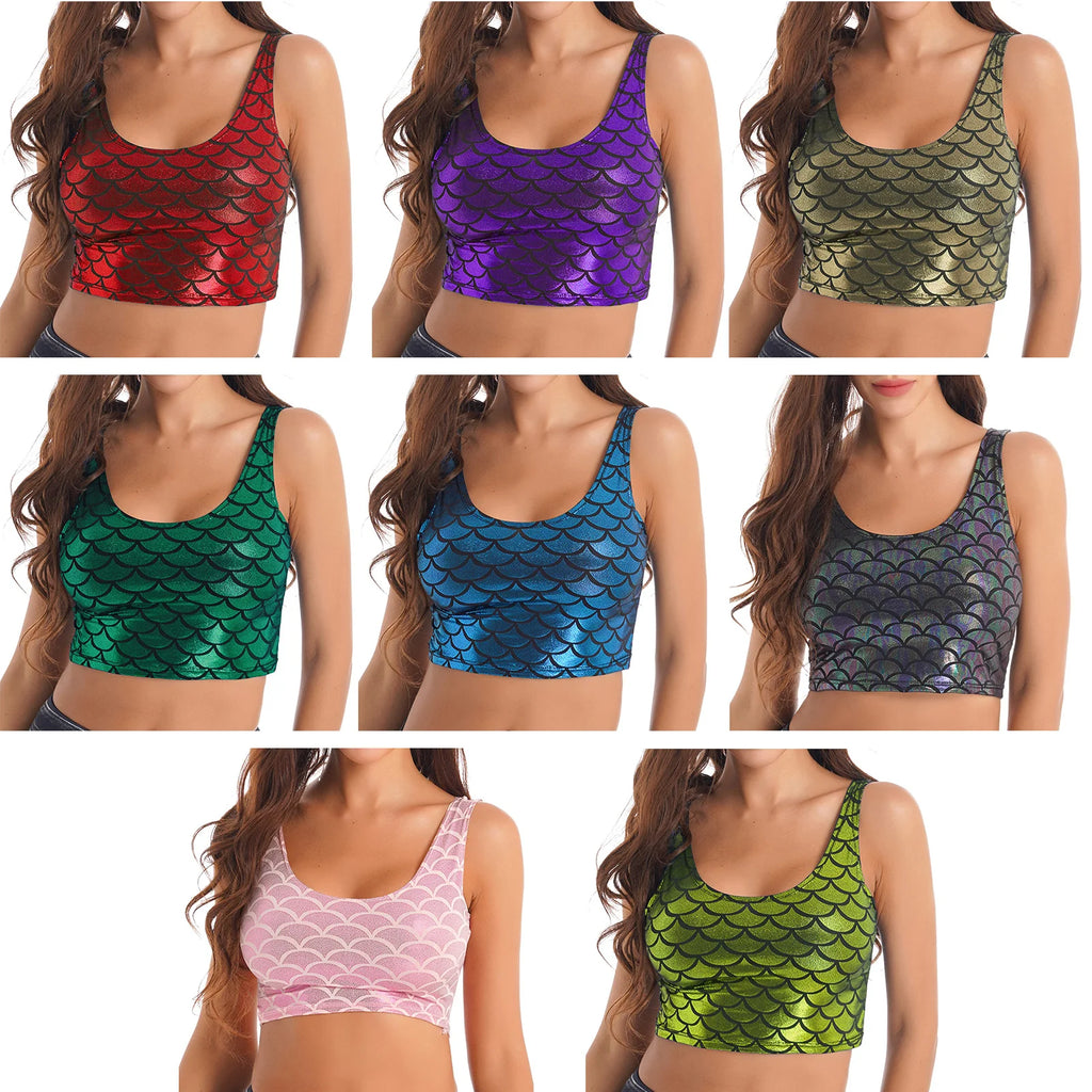 Shiny Metallic Sequin Crop Top - Mermaid Fish Scale Tank Top for Festivals, Raves, and Dance Performances crop top LUNARITY GARAGE