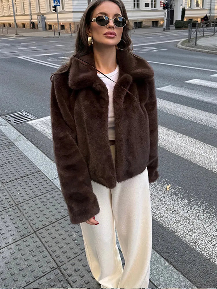 Vintage Brown Lapel Faux Fur Jacket – High Street Winter Elegance Jackets LUNARITY GARAGE