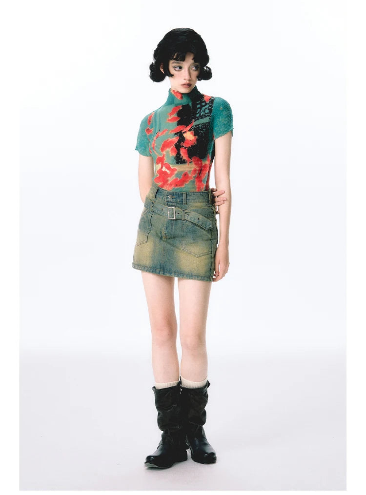 Women’s Tie-Dye Bodycon Crop Top – Short Sleeve Y2K Coquette Kawaii Aesthetic Tee Tshirt LUNARITY GARAGE