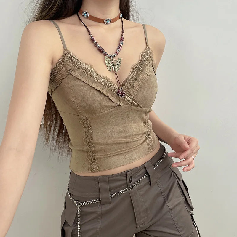 Y2K Lace Trim Mini Vest – Vintage Chic Meets Modern Comfort crop top Lunarity Garage