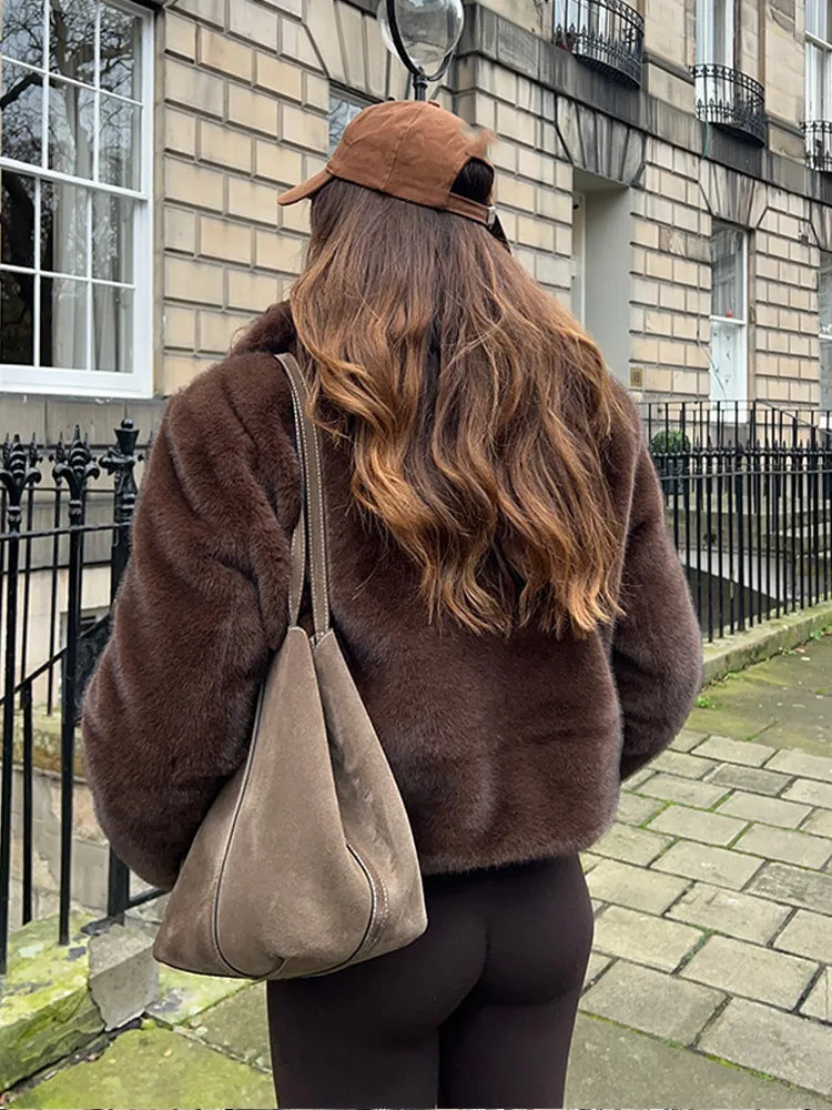 Vintage Brown Lapel Faux Fur Jacket – High Street Winter Elegance Jackets LUNARITY GARAGE