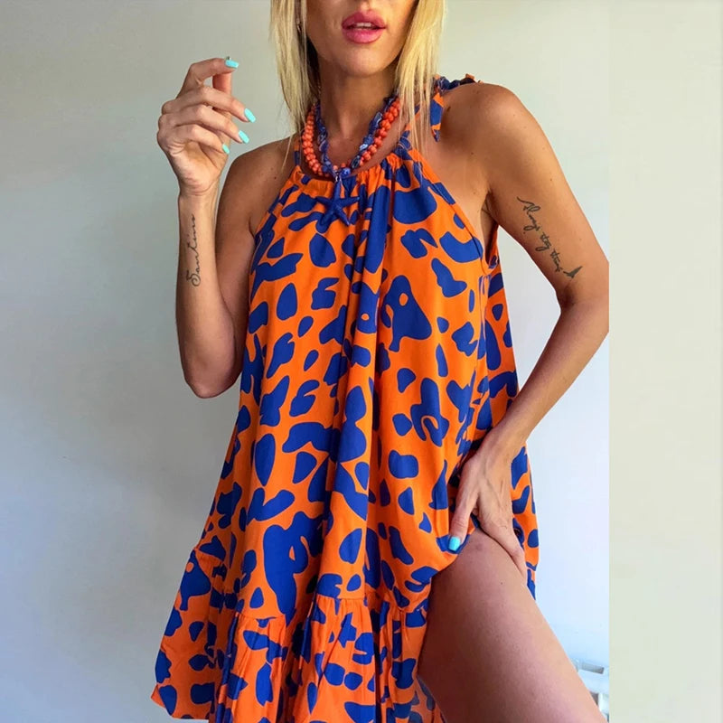 Blossom in Style: The Sexy Halter Floral Print Mini Dress Dress LUNARITY GARAGE Orange S