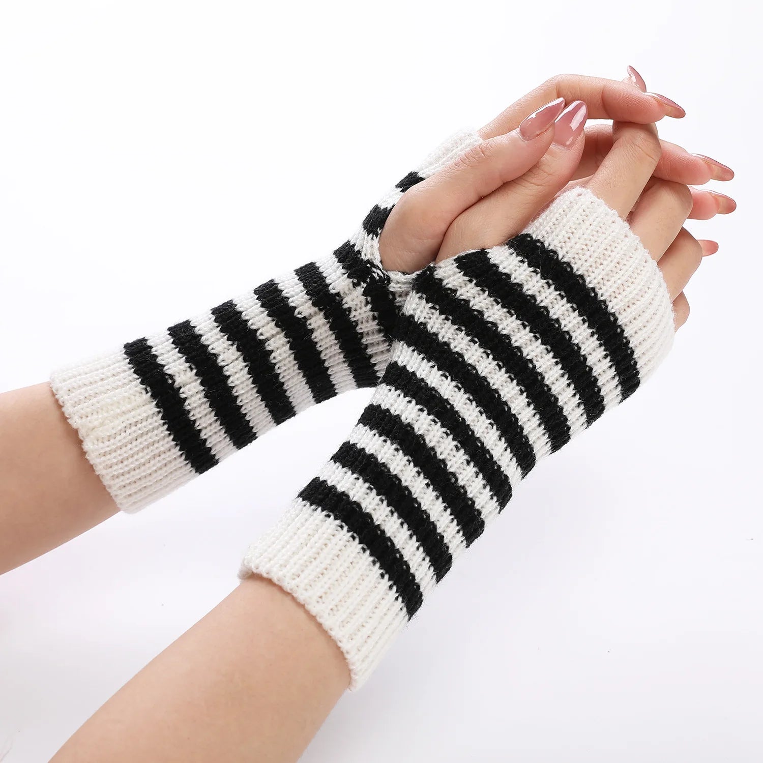 Striped Knitted Fingerless Gloves – Japanese Harajuku JK Style, Y2K Winter Cuff Gloves & Mittens Gloves LUNARITY GARAGE