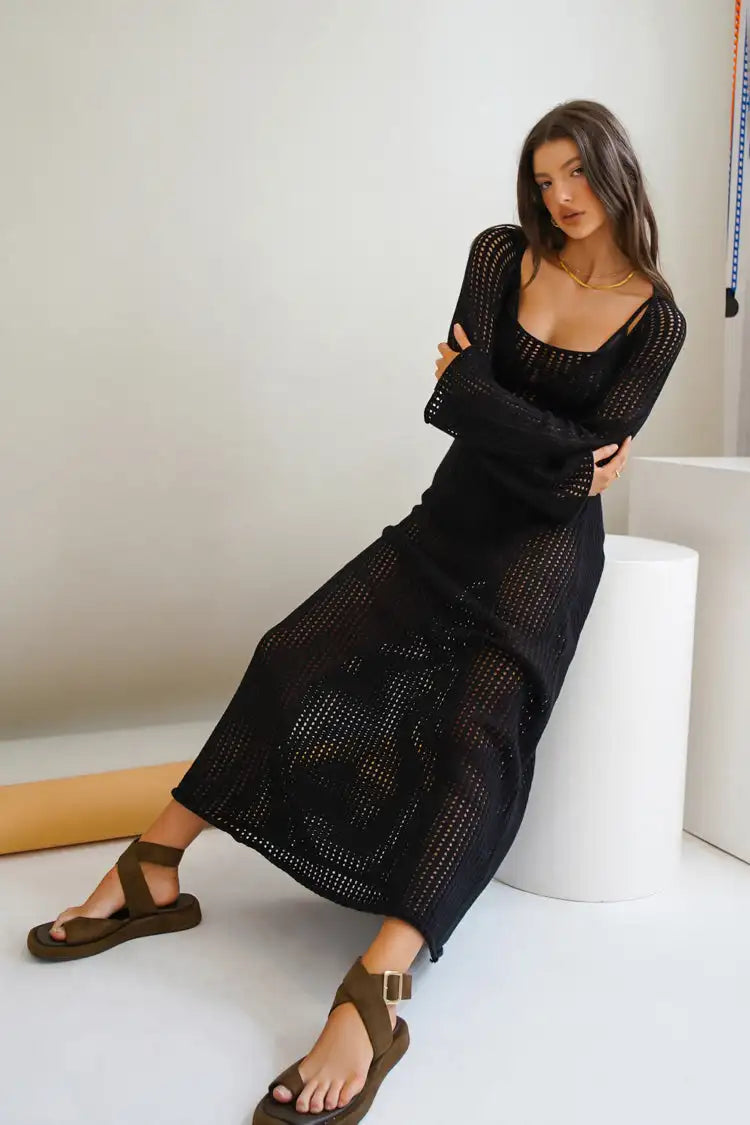 Timeless Elegance: The White Crochet Knit Maxi Beach Cover-Up cover up LUNARITY GARAGE