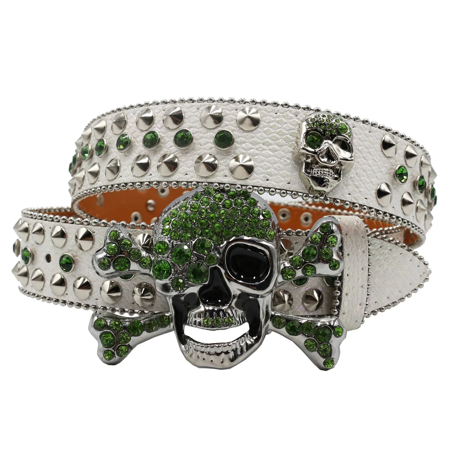 Skull Rhinestone Cowboy Belt – European & American Style Pin Buckle belt LUNARITY GARAGE JD-KLT-Green 125cm