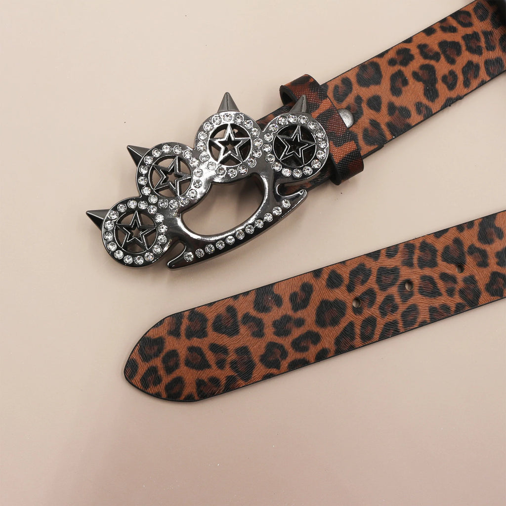 Leopard Print Rhinestone Y2K Belt - Hip Hop Western Shiny Waistband Belt LUNARITY GARAGE