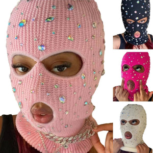 Bling Bling Jeweled Balaclava – Rhinestone Face Cover & Hooded Neck Warmer Balaclavas LUNARITY GARAGE