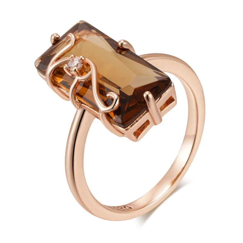 Vintage 585 Rose Gold Square Ring with Light Brown Natural Zircon necklaces LUNARITY GARAGE 7  