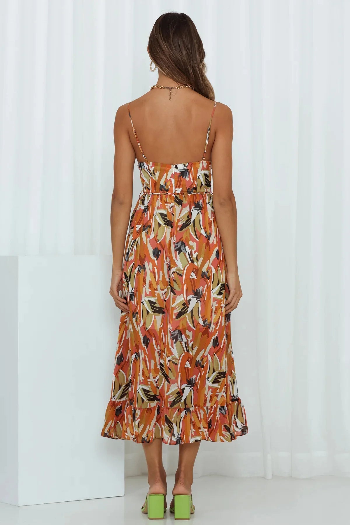 Bohemian Floral Print Mid-Calf Dress - Spaghetti Strap Sexy Casual Sundress Dress LUNARITY GARAGE
