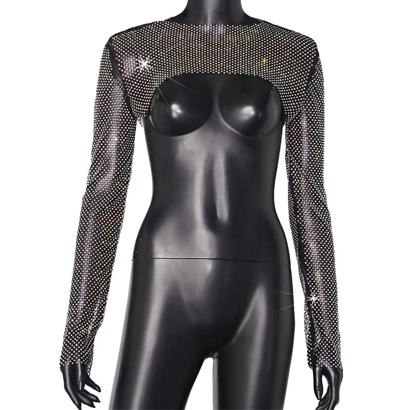 Handmade Women Glitter Diamante Crop Top Sexy Hollow Out Crop Tops Clubwear Short Tank Tops Black Shining Tube Vest Diamonds Top Rhinestone Crop Top LUNARITY GARAGE