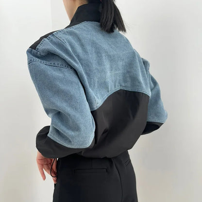 American Vintage Stand Collar Denim Jacket – Y2K Loose Fit for Autumn & Winter Jackets Lunarity Garage