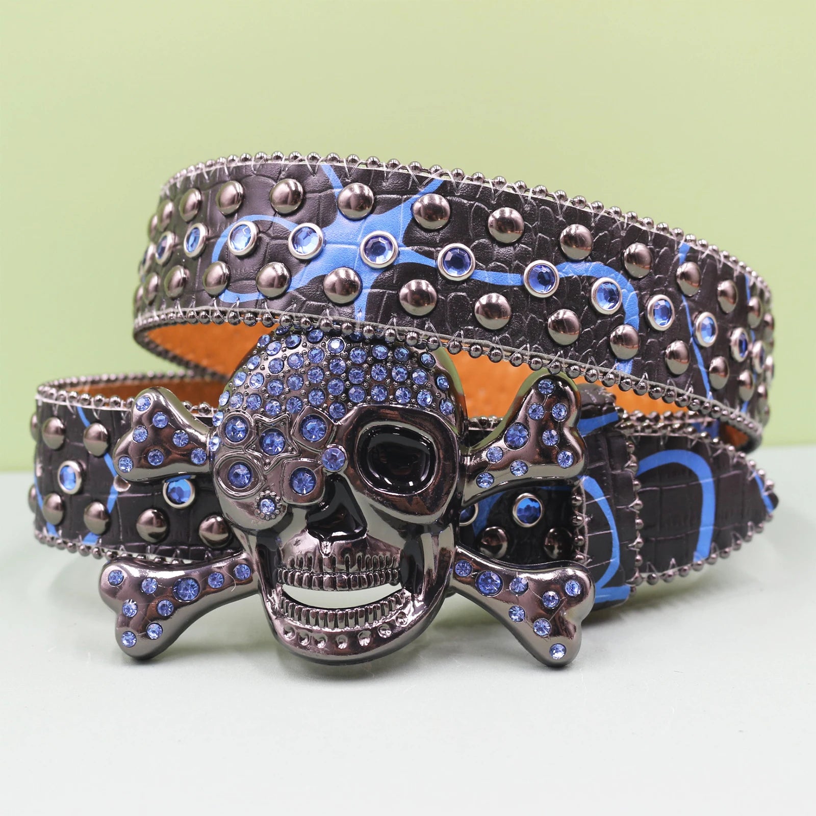 Fashion Rhinestone Studded Belt – White Leopard Y2K Gothic Style Belt LUNARITY GARAGE Blue 105CM