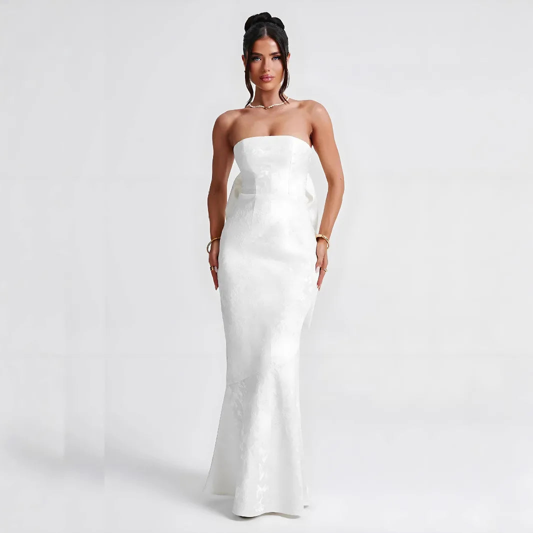 Elegant Floral Embroidery Strapless Bodycon Maxi Dress | Off-Shoulder Evening & Night Club Dress LUNARITY GARAGE